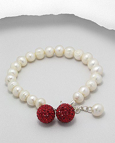 Beautiful Pearl and Sterling Silver Crystal bracelet - Red Carousel 1