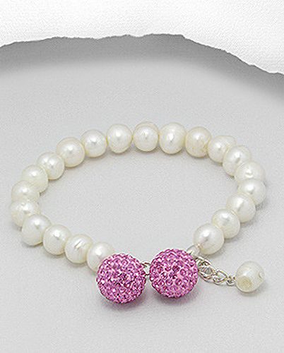 Beautiful Pearl and Sterling Silver Crystal bracelet - Pink Carousel 1