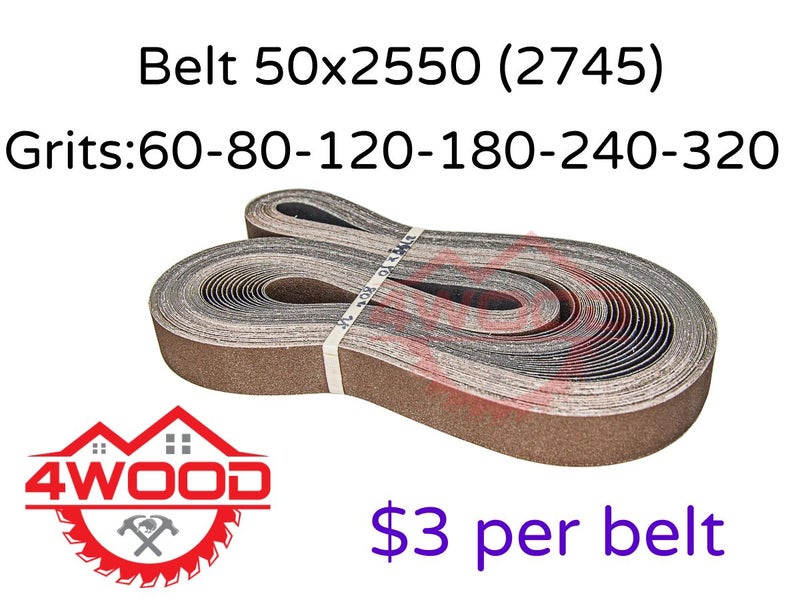 3$ per Sanding / Linishing Belt 50 x 2550 (50x2745) Grit 60-320 Carousel 1