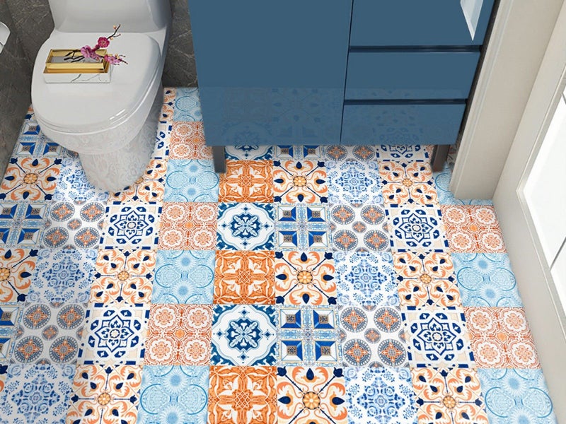 20Pcs PVC 10x10cm Peel and Stick Floor Tiles Frosted Floor Sticker Style 1 Carousel 1