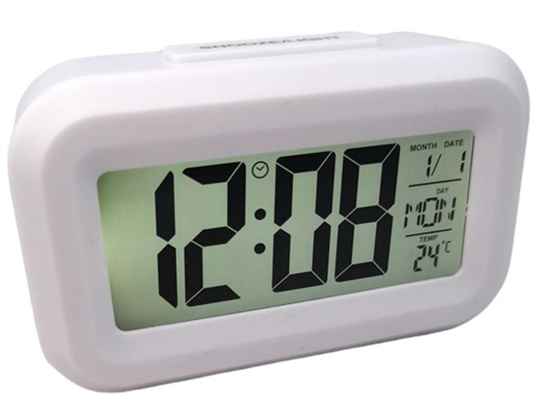 Digital Alarm Clock Thermometer Calendar Indoor Temperature Monitor White Carousel 1