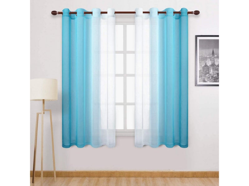Pair of Light Filtering Semi Sheer Grommet Top Curtains Home Decorations Blue Carousel 1