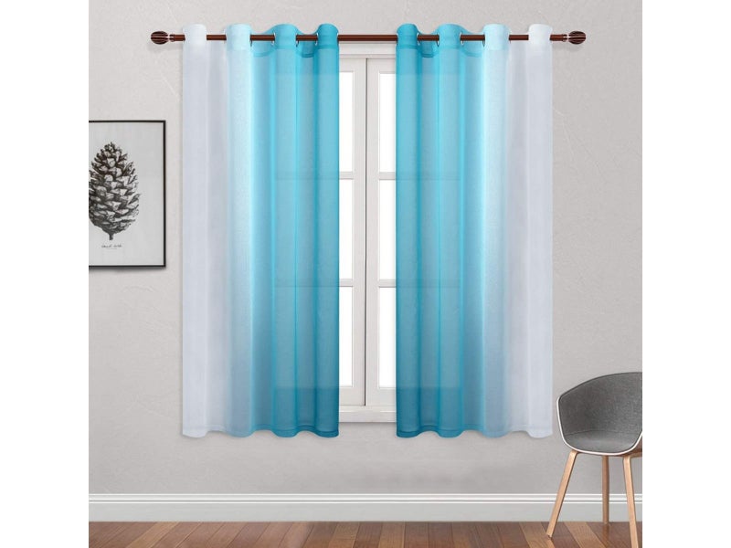 Pair of Light Filtering Semi Sheer Grommet Top Curtains Home Decorations Blue Carousel 2
