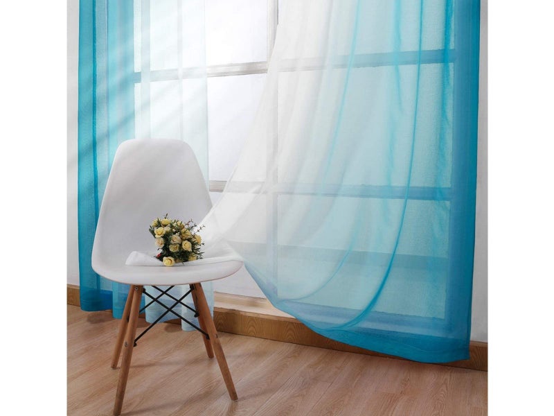 Pair of Light Filtering Semi Sheer Grommet Top Curtains Home Decorations Blue Carousel 3