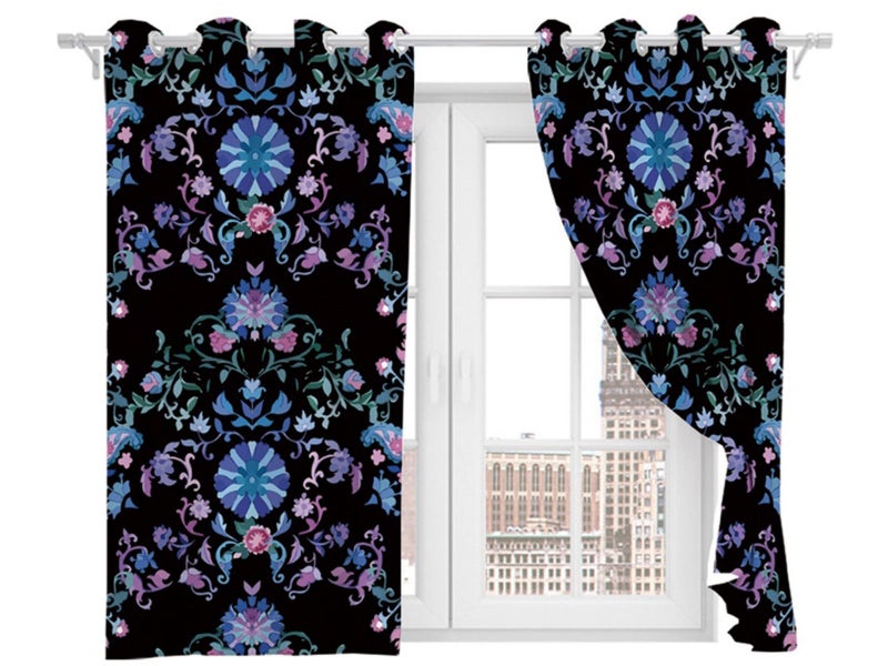 Pair of Printed Full Blackout Curtains Thermal Insulated Curtains Style 3 Small Carousel 1