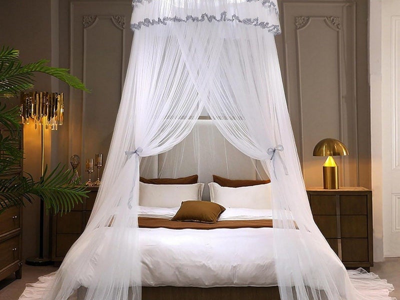 1Pc White Bed Canopy Dome Mosquito Net Hanging Bed Curtain Universal Size Carousel 3