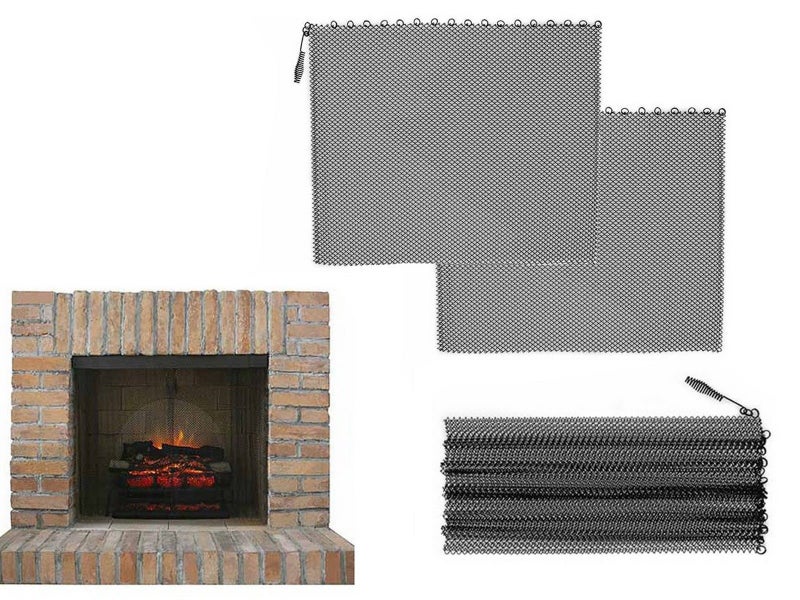 2Pcs 61x45.7cm Folding Mesh Fireplace Screen Stainless Steel Fire Spark Guard Carousel 1