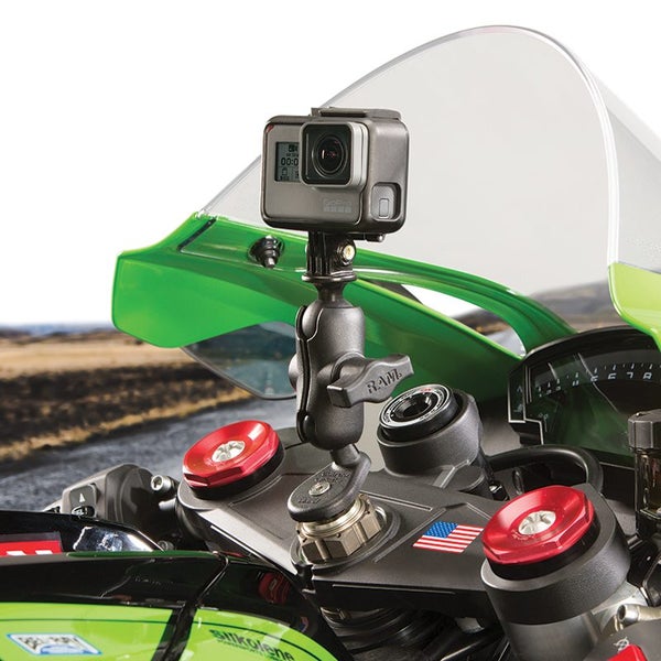 RAM Action Camera / GoPro Mount with Motorcycle Fork Stem Base - Short Arm Carousel 1