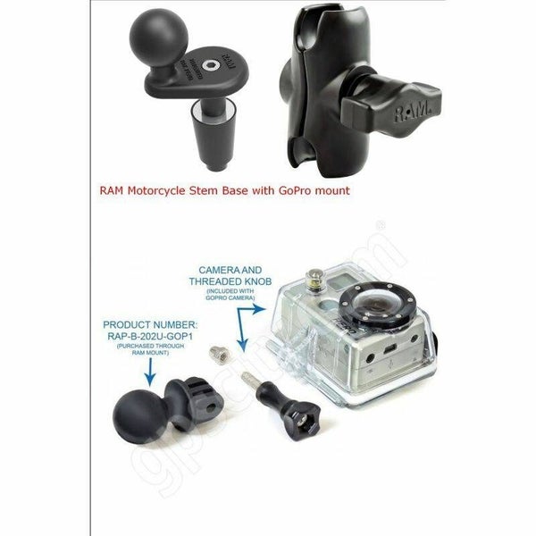 RAM Action Camera / GoPro Mount with Motorcycle Fork Stem Base - Short Arm Carousel 2