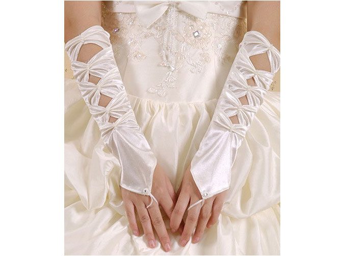Hollowed-out Ivory Satin Dress Gloves Carousel 1