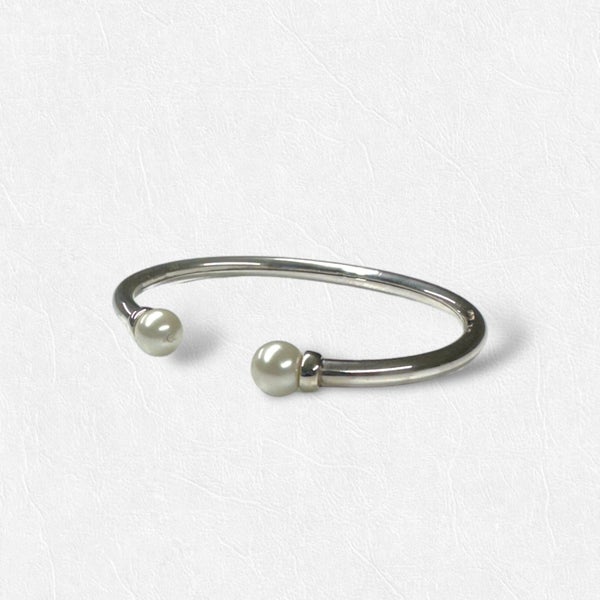 NZ Made Sterling Silver Flexi - Twist Slave Bangle with Genuine Cultured Pearls Carousel 2