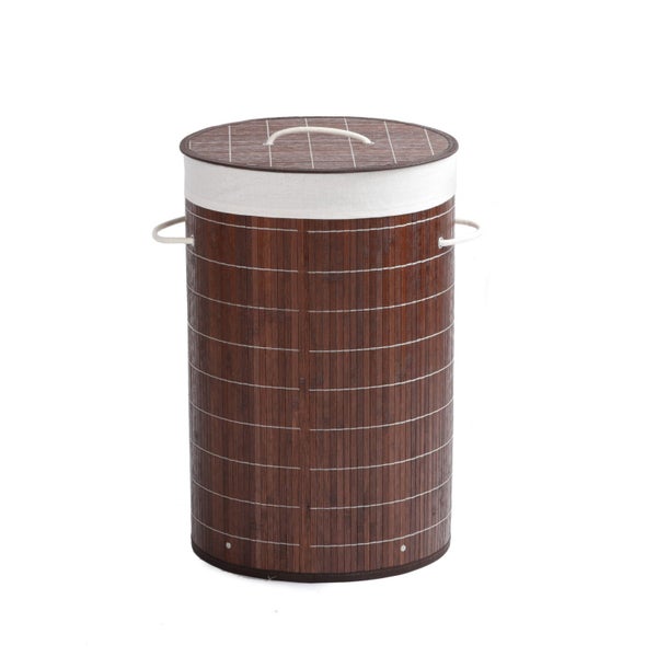 Sherwood Round Folding Bamboo Laundry Basket Hamper & Lid D38xH60cm Carousel 1