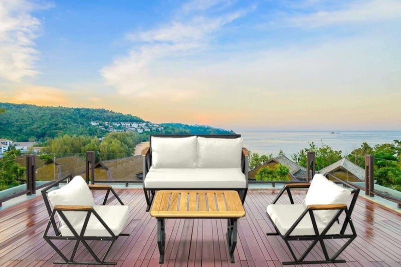 Compton Indoor- Covered Outdoor Sofa Set with Coffee Table, Cream Carousel 2