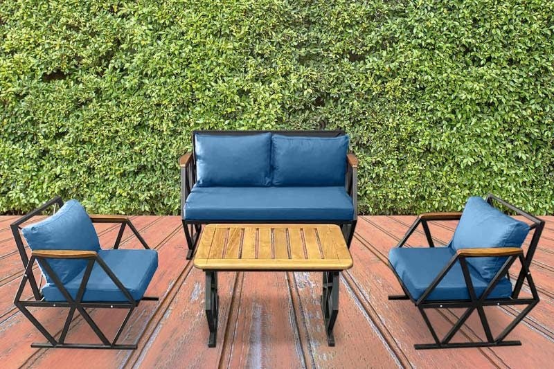 Compton Indoor- Covered Outdoor Sofa Set with Coffee Table, Blue Carousel 2