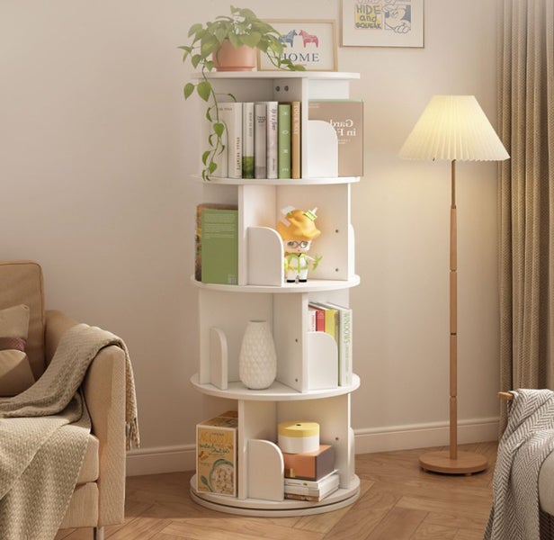 4 Tier 360° Rotating Stackable Shelves Bookshelf Organizer Carousel 1