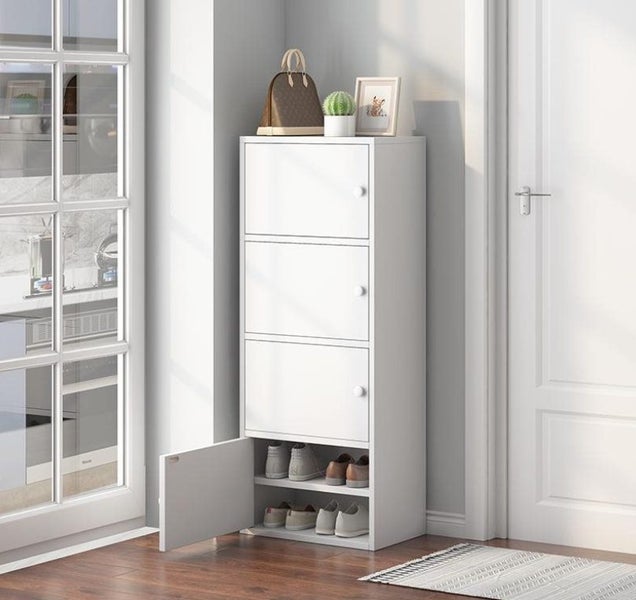 Shoe Cabinet for Organized Storage 4-Tier White Carousel 1