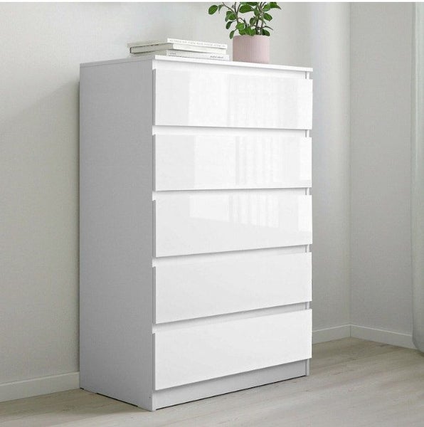 HIGH GLOSS FRONT WHITE 5 DRAWER TALLBOY Carousel 1
