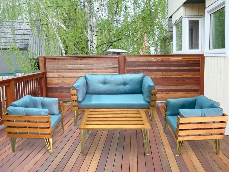 Dover Indoor- Covered Outdoor Sofa Set with One Coffee Table, Light Blue Carousel 2