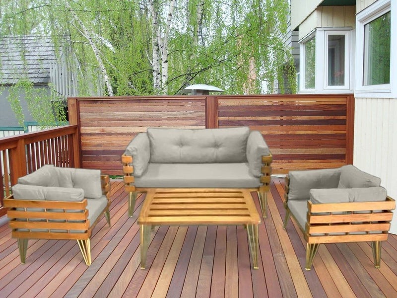 Dover Indoor- Covered Outdoor Sofa Set with One Coffee Table, Light Grey Carousel 2