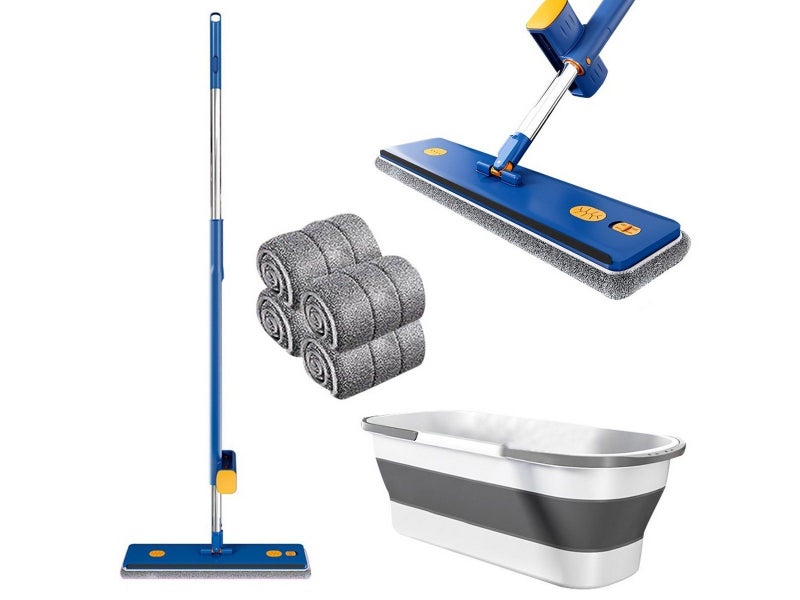 Self-wringing Microfiber Flat Floor Mop Dry Wet Cleaning Mop with Folding Bucket Carousel 1