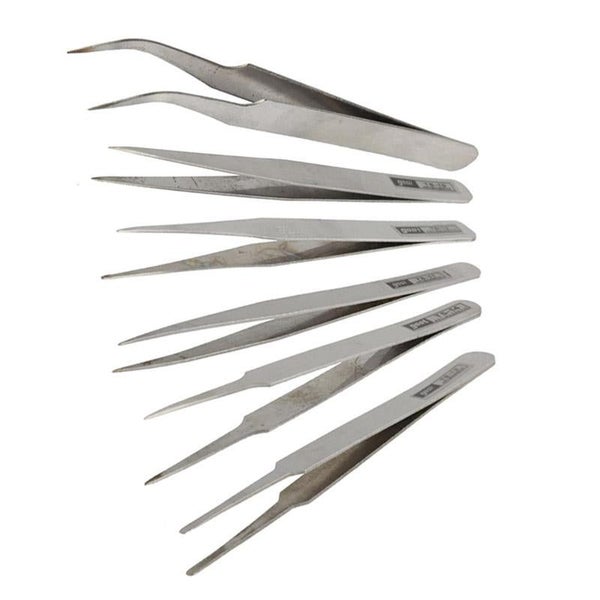 6 Pcs Stainless Steel Ts-10/ 11/ 12/ 13/ 14/ 15 Straight And Angled Tweezerse... Carousel 1