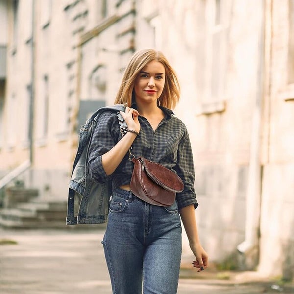 Leather Vintage Crossbody Bags for Women Sling Bag Fanny Purse (Dark Brown) Carousel 2