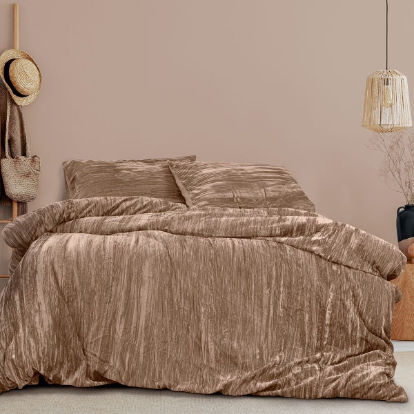 Ardor Vivienne Champagne Crushed Velvet Quilt Cover Set Carousel 1