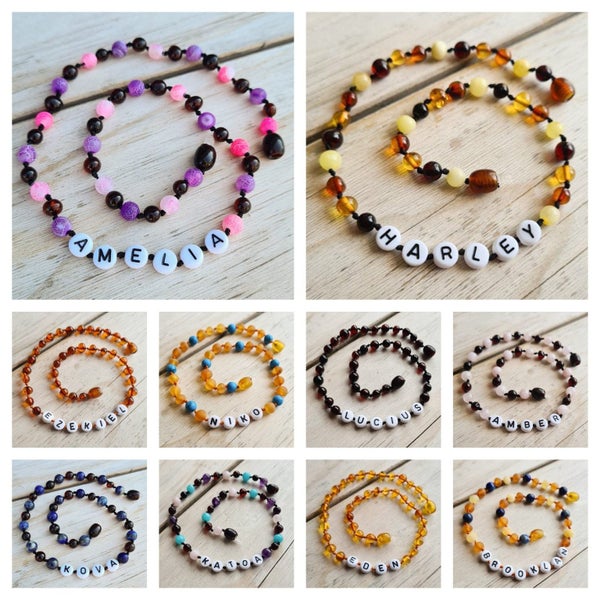 Custom Name Amber Teething Necklace Carousel 1
