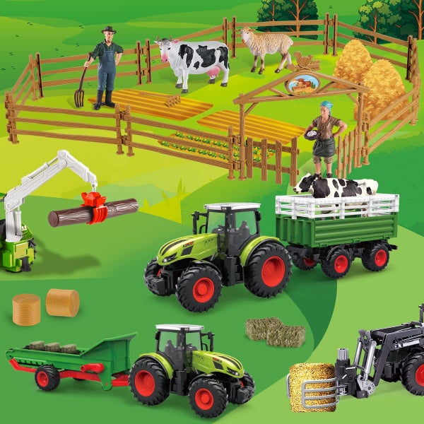Kids Tractor Toy Farm Playset Remote Control Tractor, 2.4Ghz RC Tractor Carousel 2