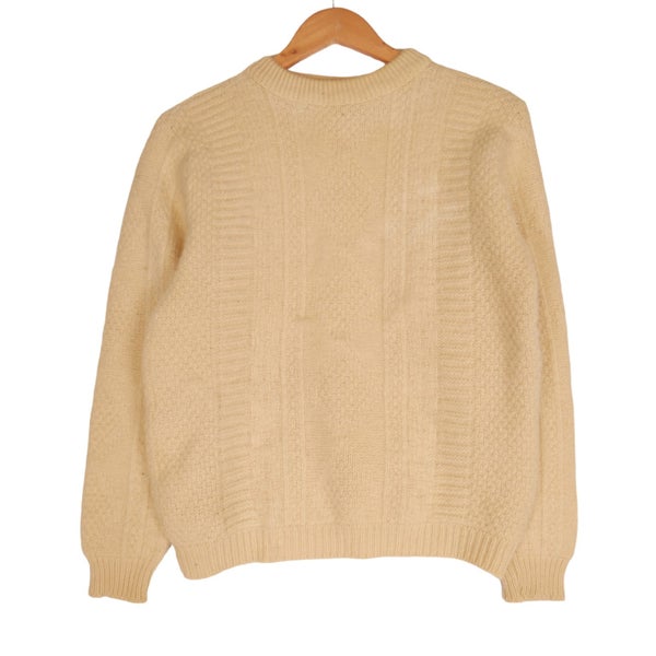 Cream Hand Knit Wool Sweater Medium Carousel 1