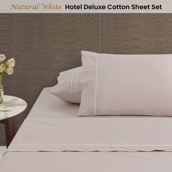Accessorize White/Natural Piped Hotel Deluxe Cotton Sheet Set or Accessories Carousel 2