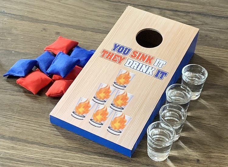 Cornhole Toss Party Drinking Game with 4 Cups Sandbag Throw Game Wooden Carousel 1
