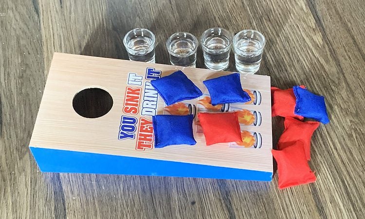 Cornhole Toss Party Drinking Game with 4 Cups Sandbag Throw Game Wooden Carousel 2