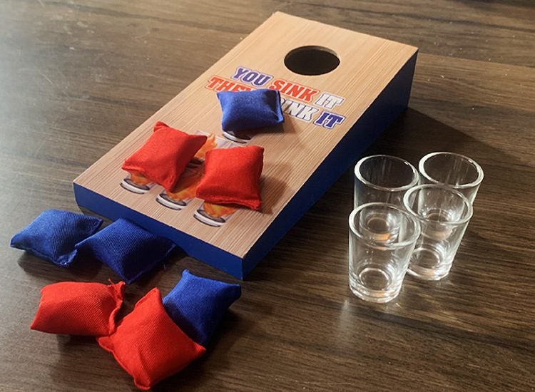 Cornhole Toss Party Drinking Game with 4 Cups Sandbag Throw Game Wooden Carousel 10
