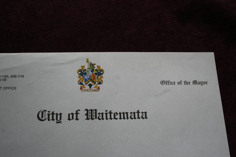 CITY OF WAITEMATA "OFFICE OF THE MAYOR" LETTERHEAD -NUCLEAR WEAPONS FREE ZONE Carousel 2