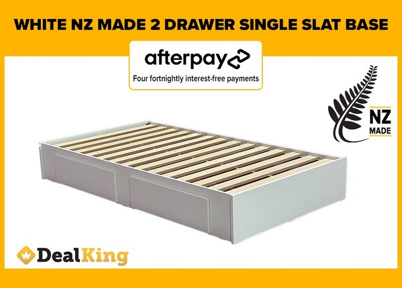 • WHITE NZ MADE 2 DRAWER SINGLE SLAT BASE $315 • Carousel 2