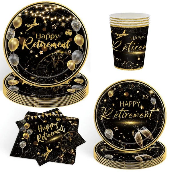 Retirement Day Decor Happy Retirement Tableware Cutlery Party Decoration Set Carousel 1