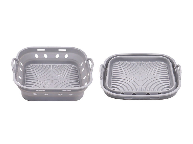 1Pc Square Foldable Air Fryer Silicone Pot Liner Reusable Oven Baking Pan-Grey Carousel 1