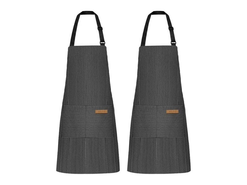 2Pcs Kitchen Cooking Aprons Gardening Aprons with 2 Pockets - Black Carousel 1