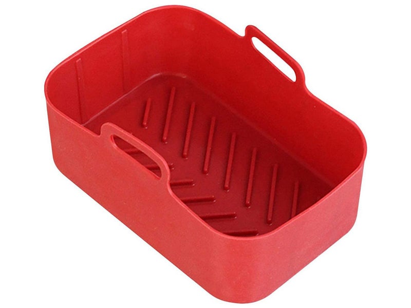 2Pcs Rectangle Air Fryer Silicone Pot Air Fryer Basket for Ninja DZ201 Red Carousel 2