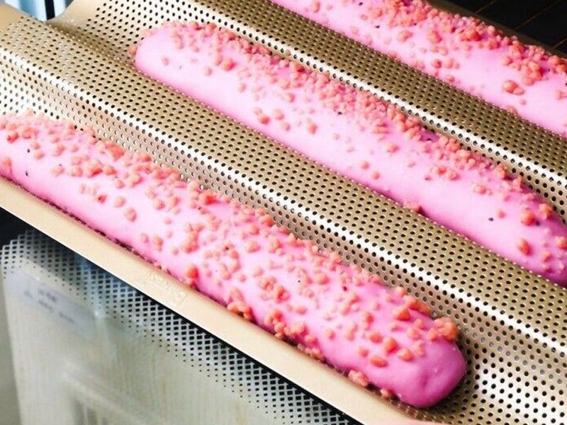 2X Non-Stick Perforated Baguette Pan Baguette Bake French Bread Baking Tray Gold Carousel 3