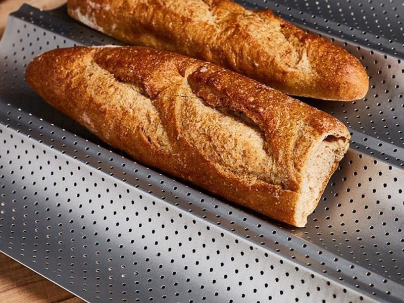 2XNon-Stick Perforated Baguette Pan Baguette Bake French Bread Baking Tray Black Carousel 2