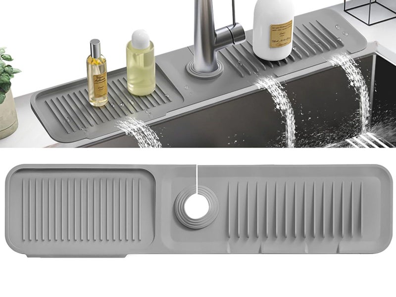 Silicone Sink Draining Mat For Kitchen Sink Splash Guard Bathroom Dark Grey Carousel 1