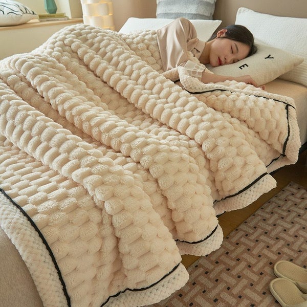 Reversible Microfiber Chunky Knit Pom-Pom Embellished Bed Blanket- Contemporary Carousel 2