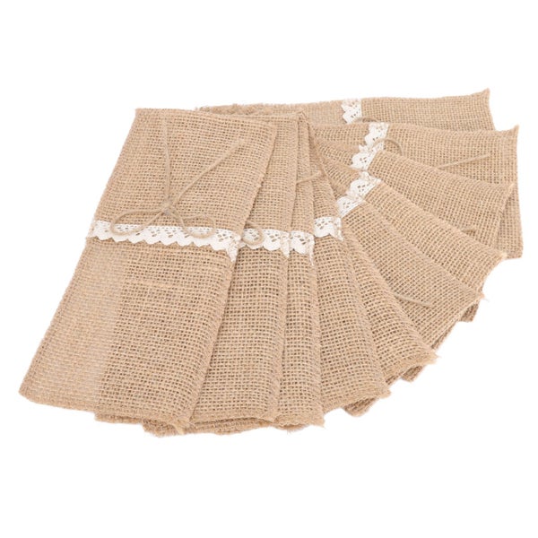 burlap tableware utensil holders burlap lace silverware bag 20Pcs Burlap Carousel 1