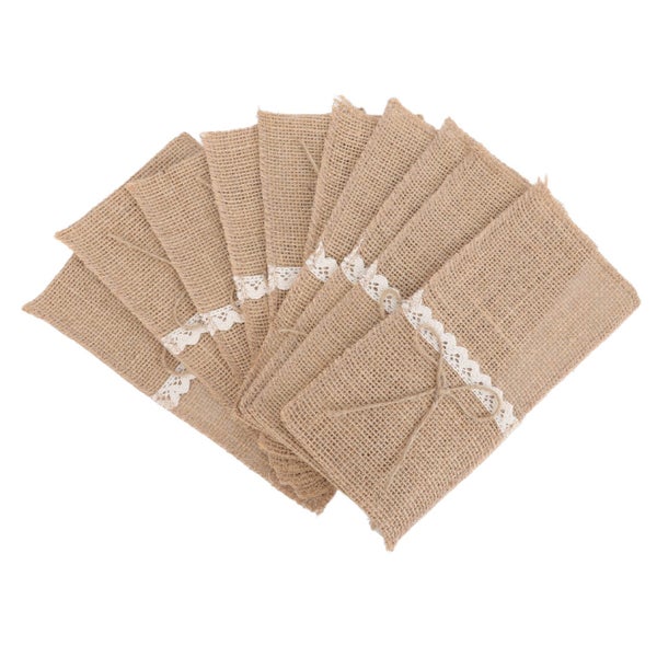burlap tableware utensil holders burlap lace silverware bag 20Pcs Burlap Carousel 2