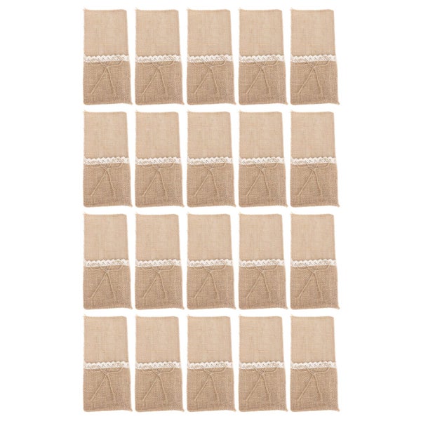 burlap tableware utensil holders burlap lace silverware bag 20Pcs Burlap Carousel 8