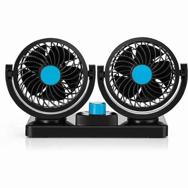 Car Fan DC Electric 2 Speed Dual Head Fans for Sedan SUV RV Boat -Blue Carousel 1