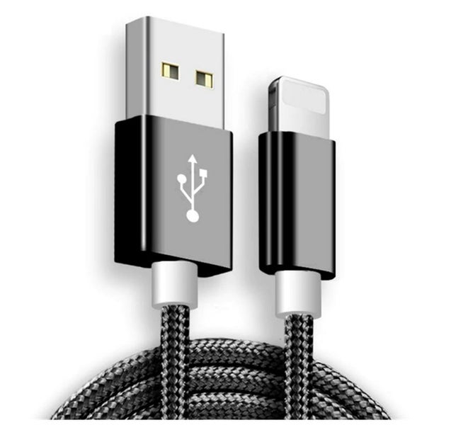 Braided USB 8 pin for iphone 1m 2amp Black Cable Carousel 1