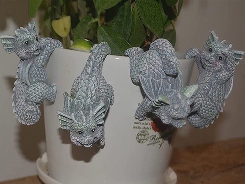 4X Garden Dragon Statue Sculpture Bookcase Flower Pot Edge Hanging Figurine Carousel 1